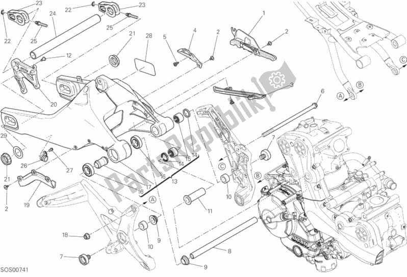 Todas as partes de Forcellone Posteriore do Ducati Monster 821 Dark USA 2015